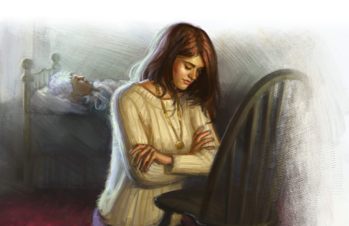 illustration of a woman kneeling in prayer