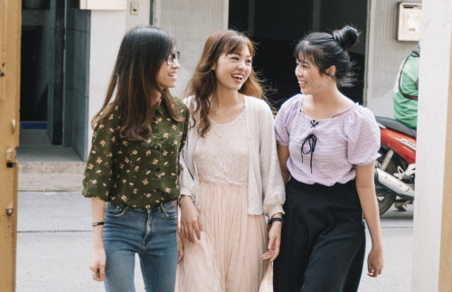 Vietnamese YSA walking to Womens Broadcast