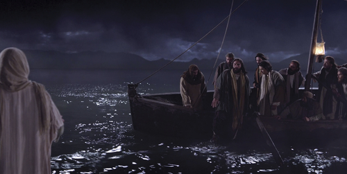 Matthew 14:25–33, The disciples on a ship at night see Jesus on the water