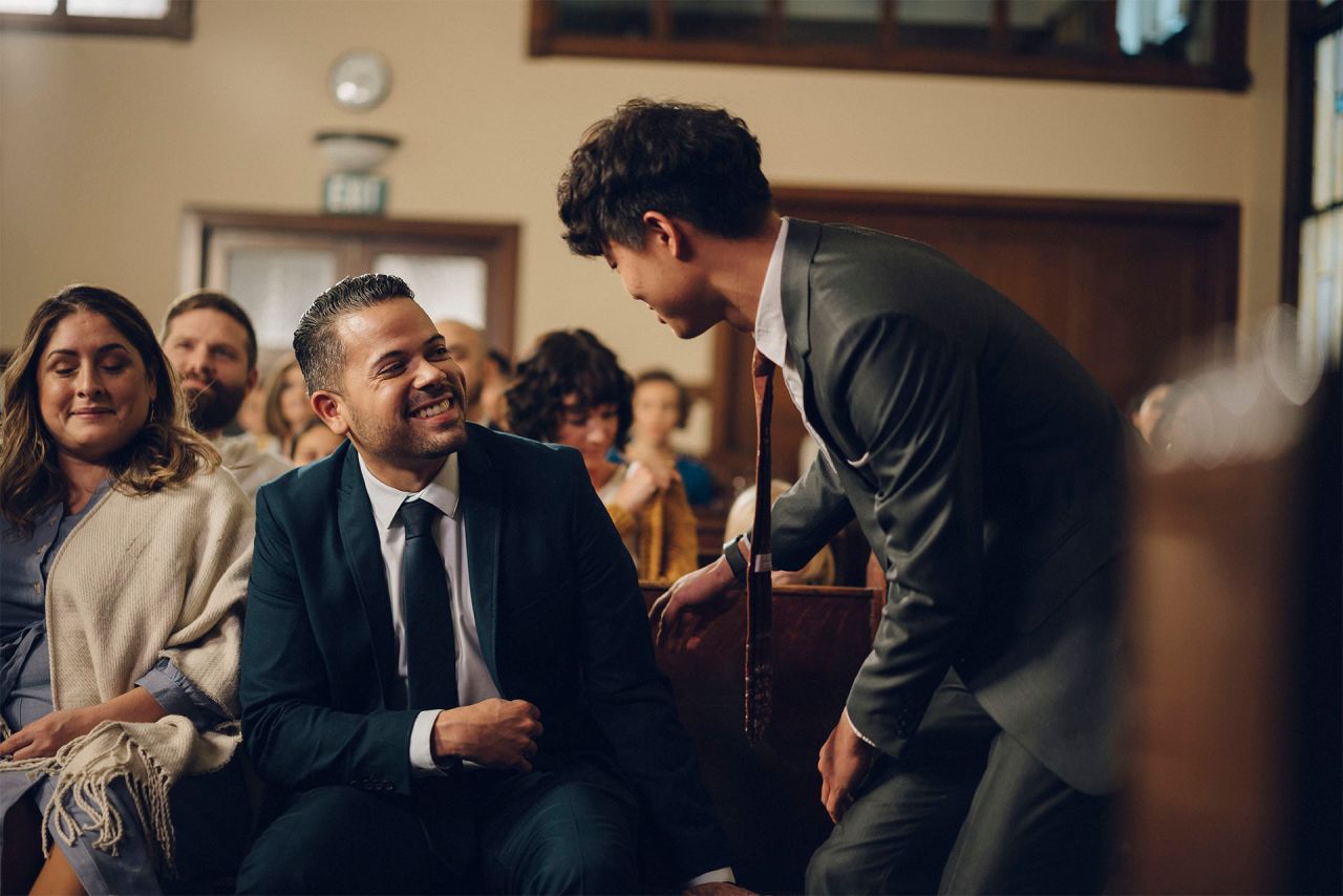 People mingling after a Christmas worship service