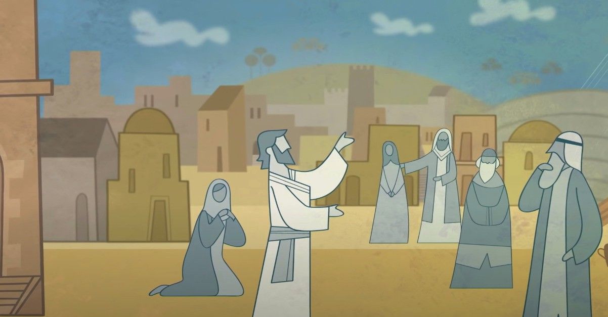 Jesucristo enseña con sus discípulos en la ciudad de Jerusalén
