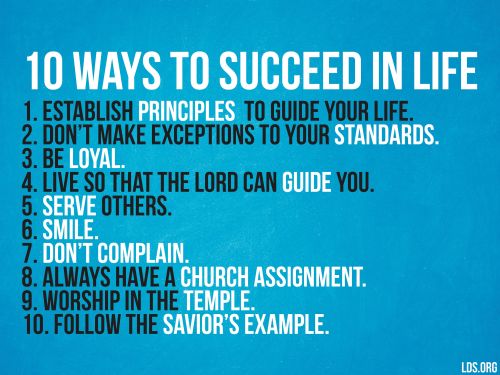 A plain blue graphic with a list of 10 ways to succeed in life by Elder Richard G. Scott.