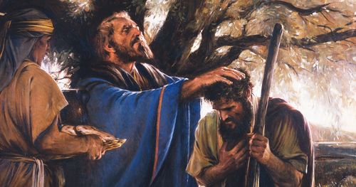 Melchizedek giving a blessing to Abram