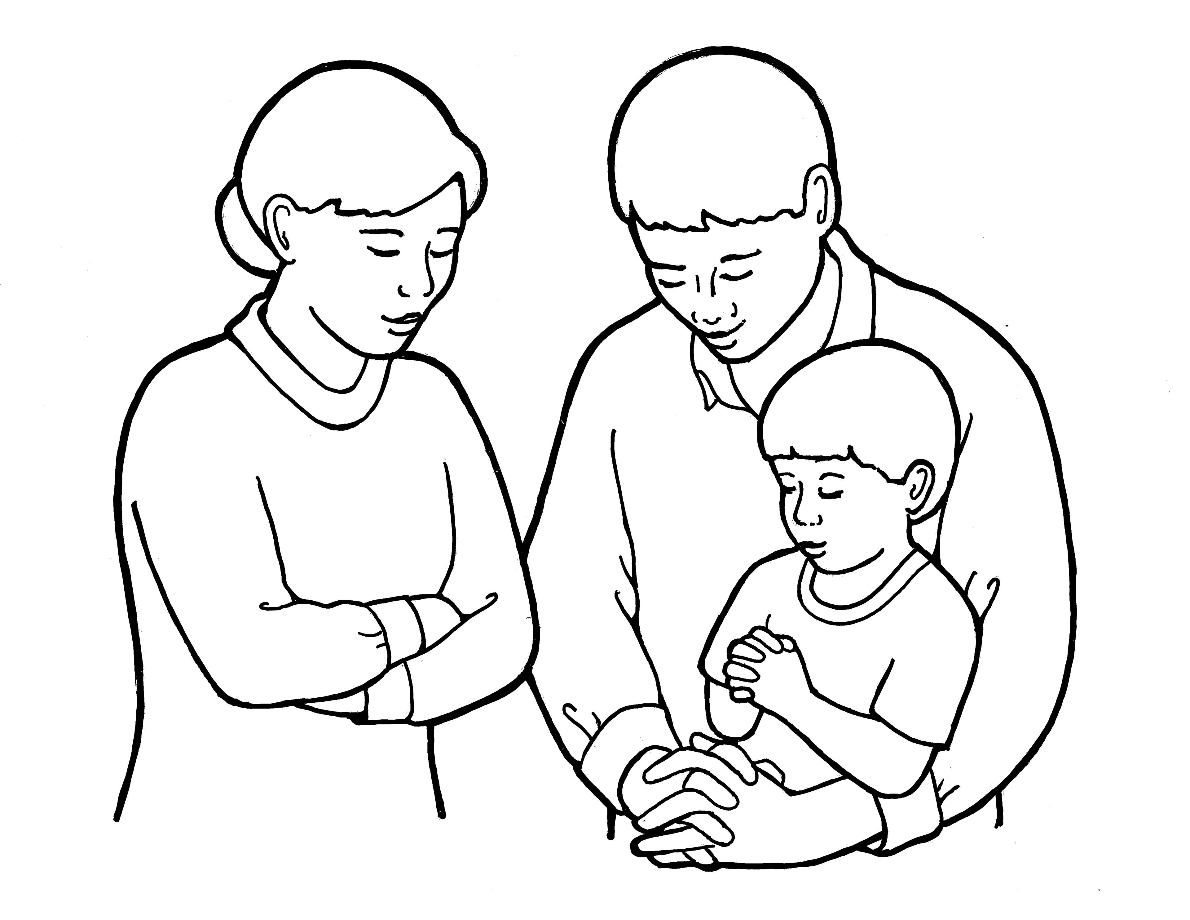 Family of Three Praying