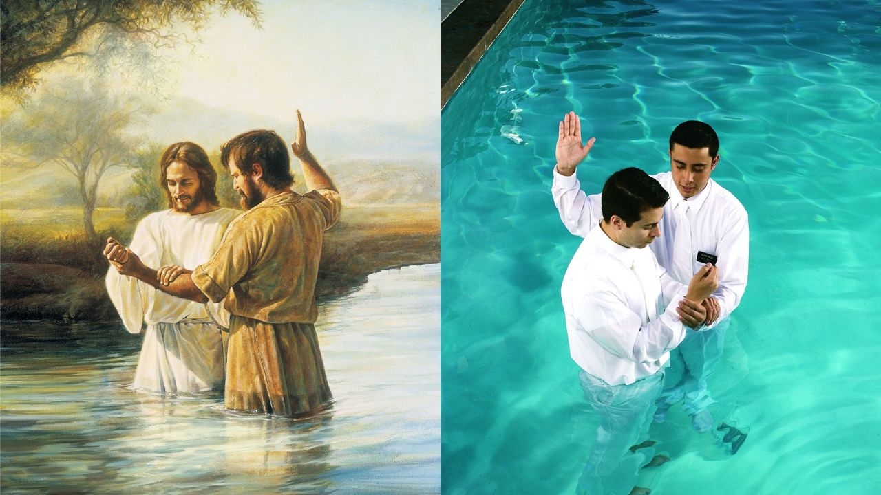 Una comparación en paralelo del bautismo de Jesús y del de una persona que se es bautizada como miembro de La Iglesia de Jesucristo de los Santos de los Últimos Días