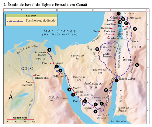 Qual era a distância entre o Egito e a Canaã?