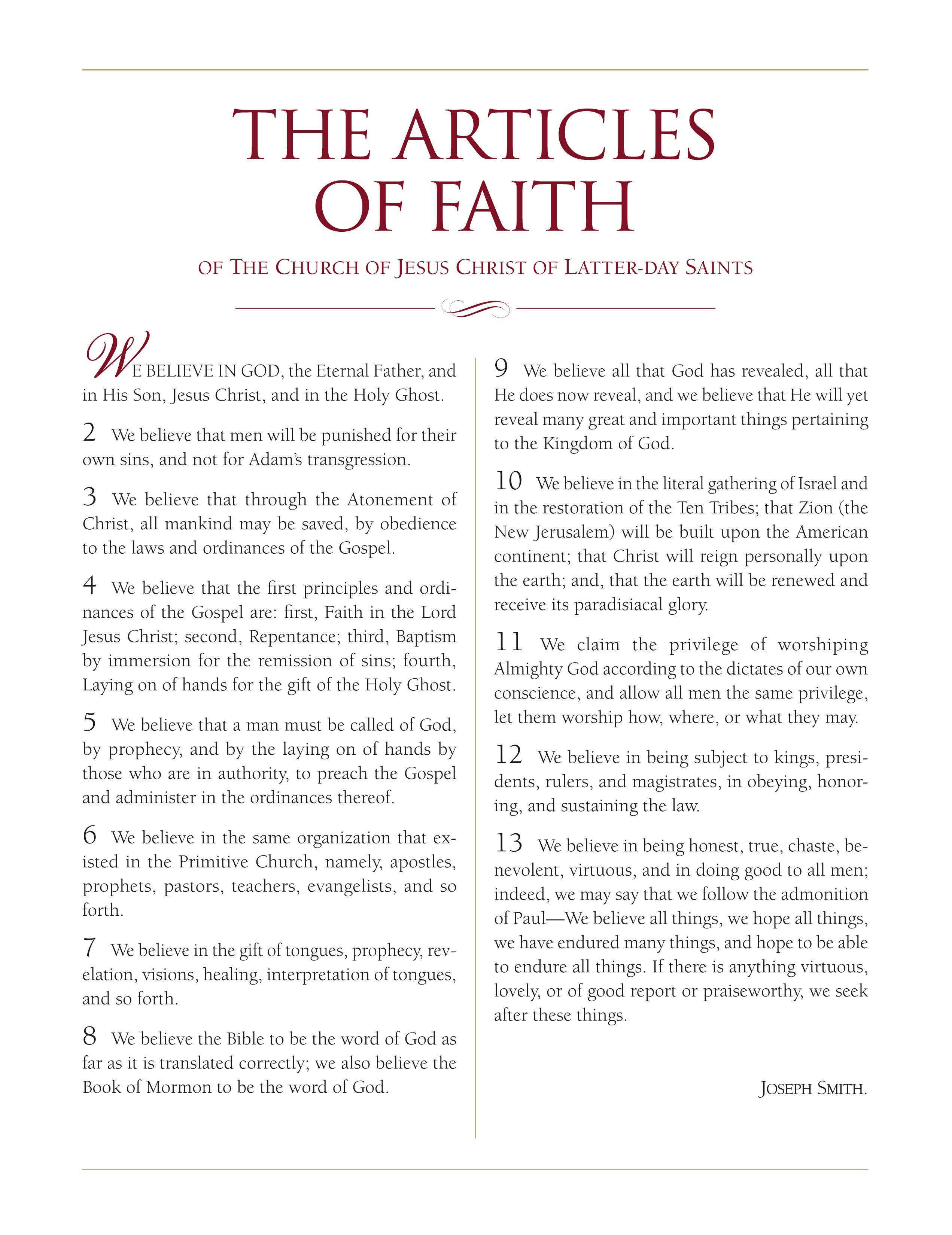 What Are The Twelve Articles Of Faith