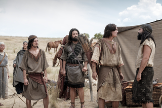 Nephi and his brothers arguing in camp