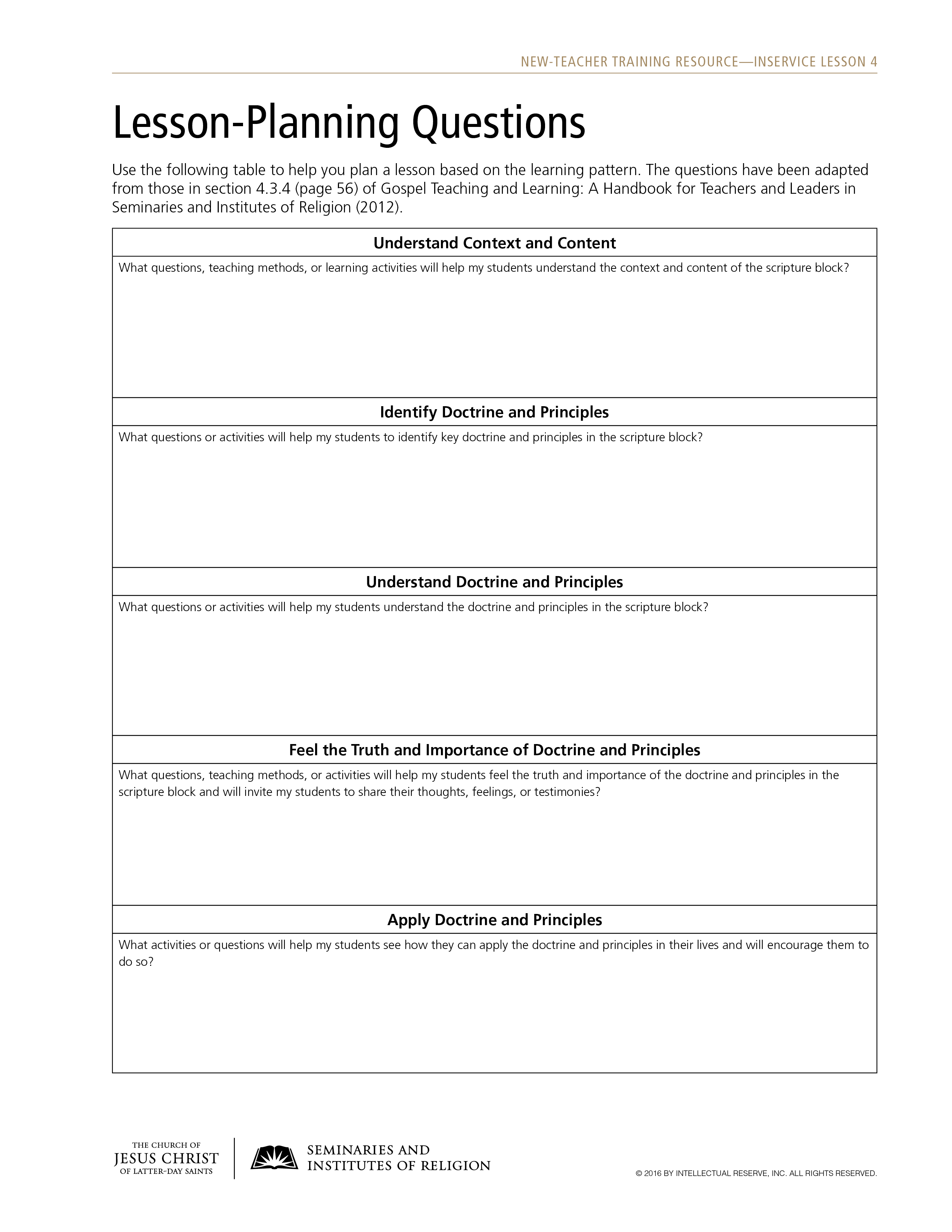handout, Lesson-Planning Questions