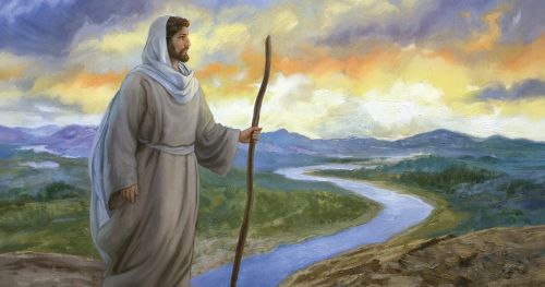 川を見渡されるイエス・キリスト