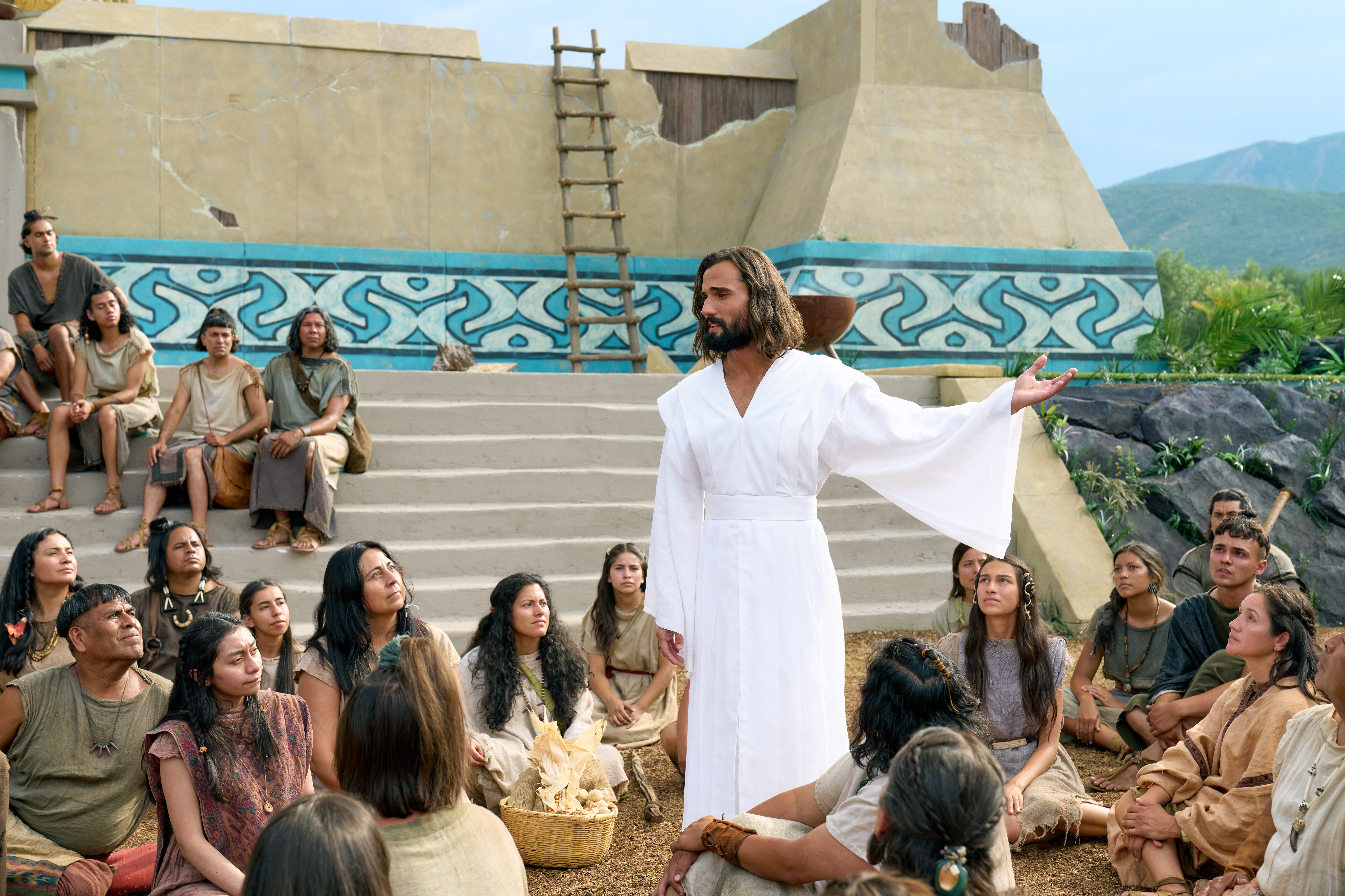 The resurrected Savior, Jesus Christ ministers to the inhabitants of the Americas. He teaches them his Gospel and how to live the higher law.