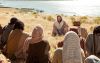 Jesus is shown in the background teaching a group of people in the foreground, they are all sitting.  Outtakes include a view of the multitude, and Jesus in the foreground with the group behind him.