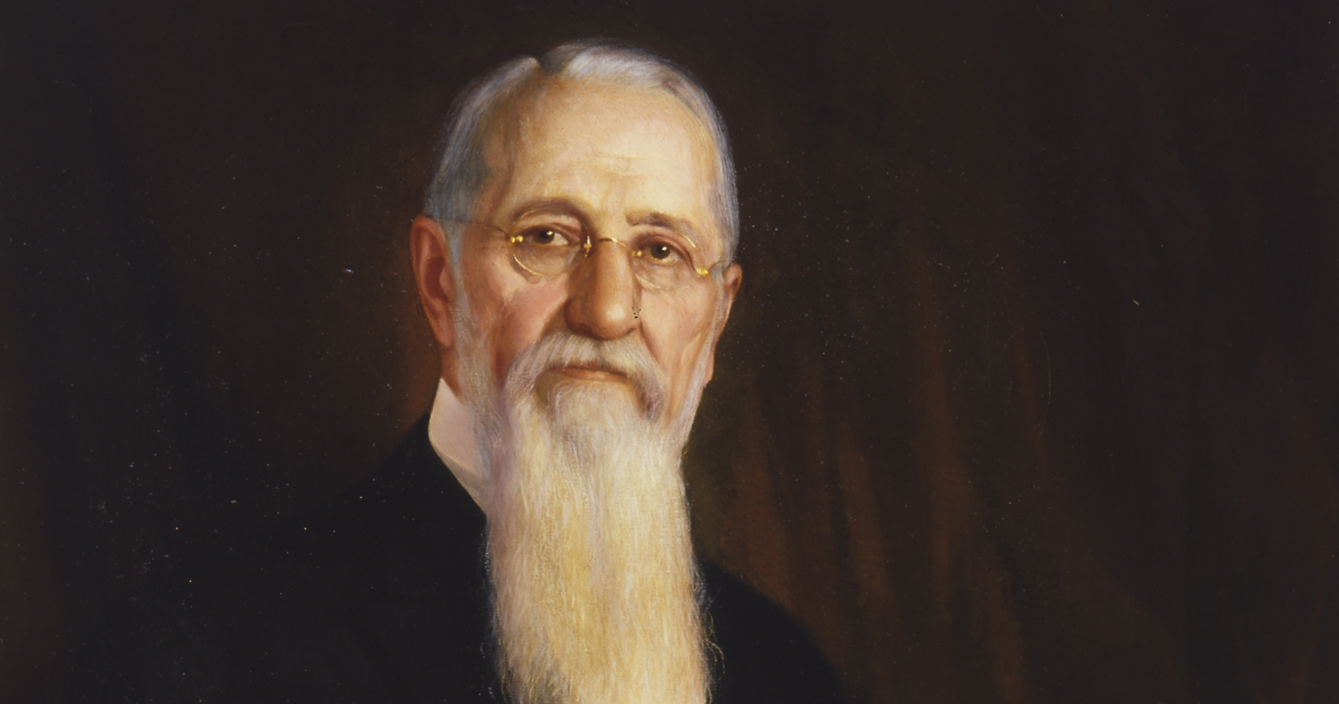 Painting depicts a portrait of a mature Joseph F. Smith who saw eternal worlds in vision.