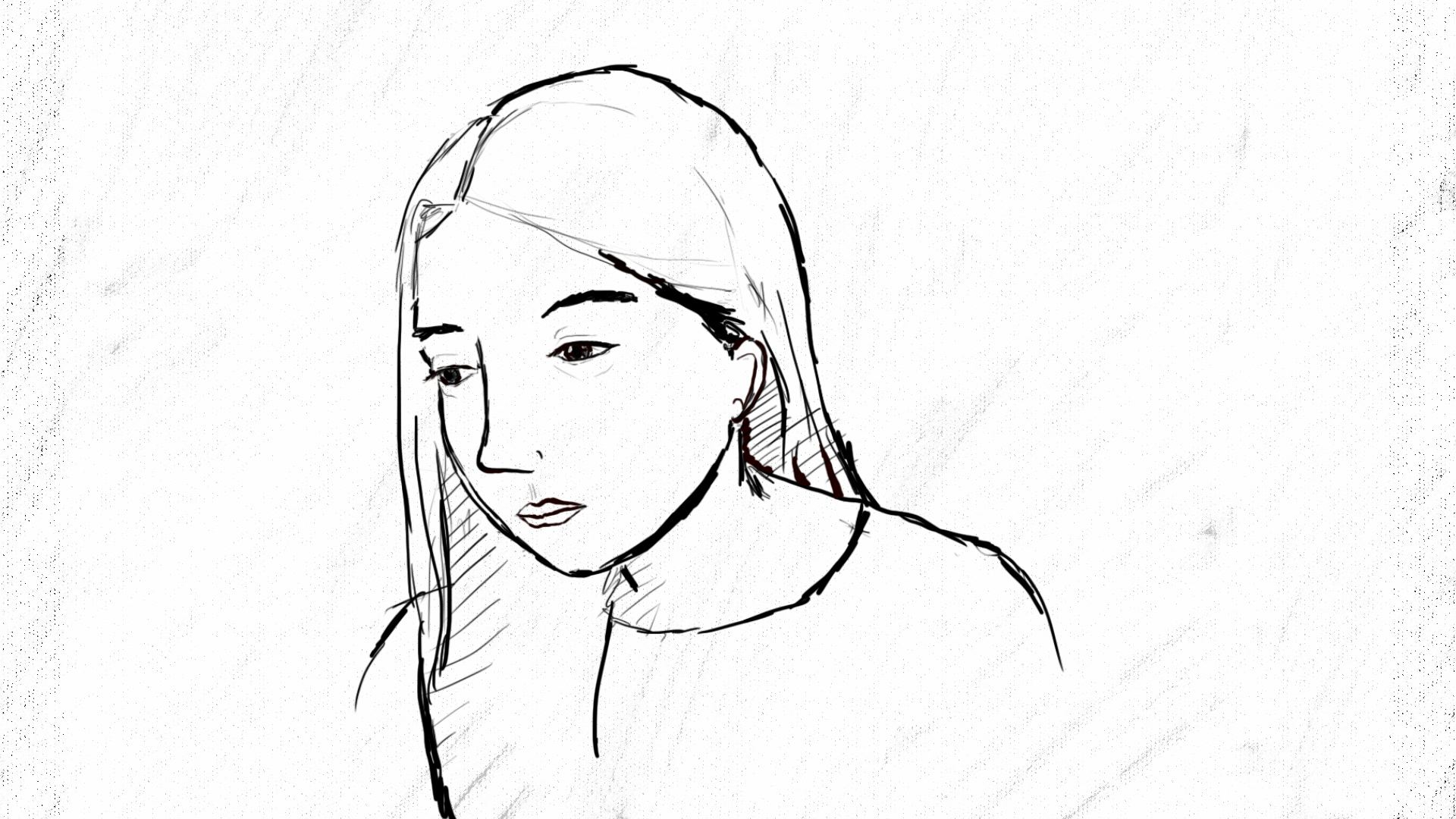 A hand drawn version of a sad girl