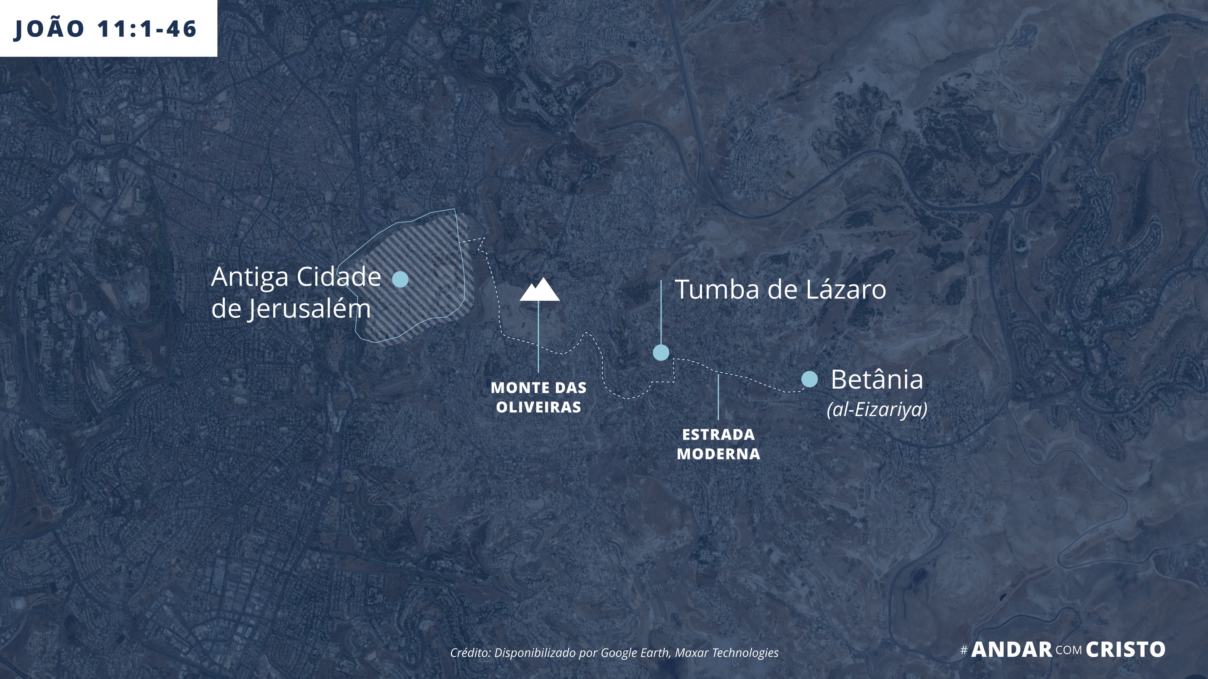 Mapa de Jerusalém a Betânia