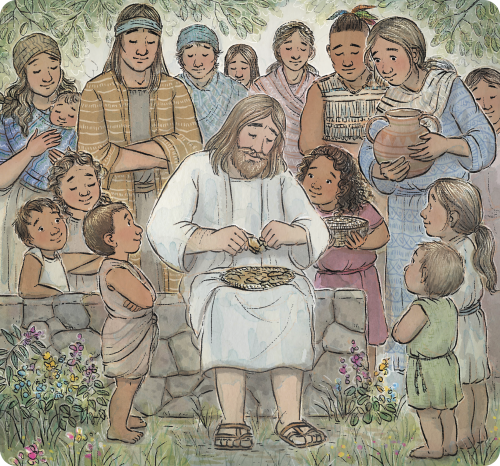 Jesus visits the Nephites and Nephite children