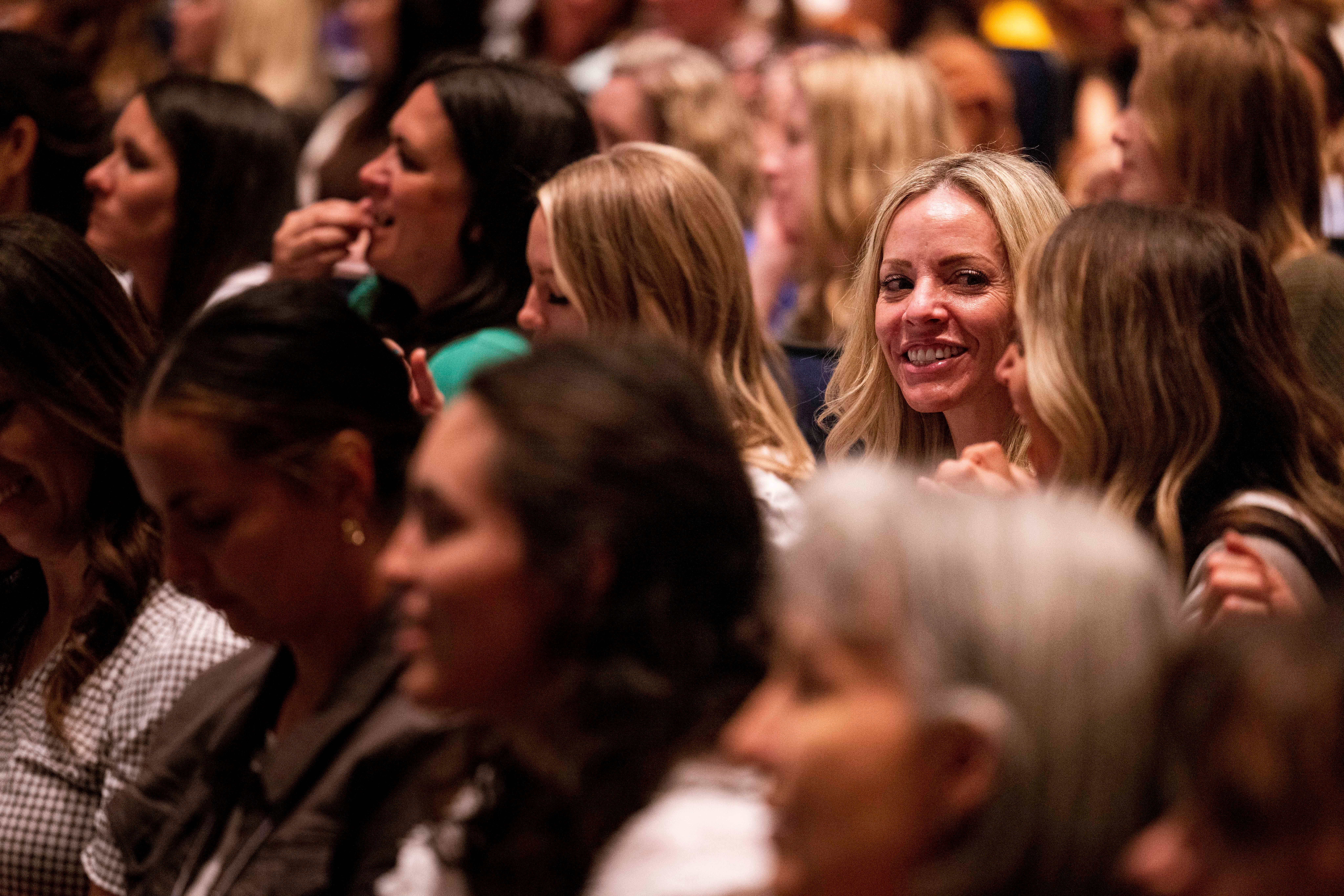 Women attend a session of BYU Women’s Conference on the campus of Brigham Young University in Provo, Utah. The 2023 conference is in person May 3-5.