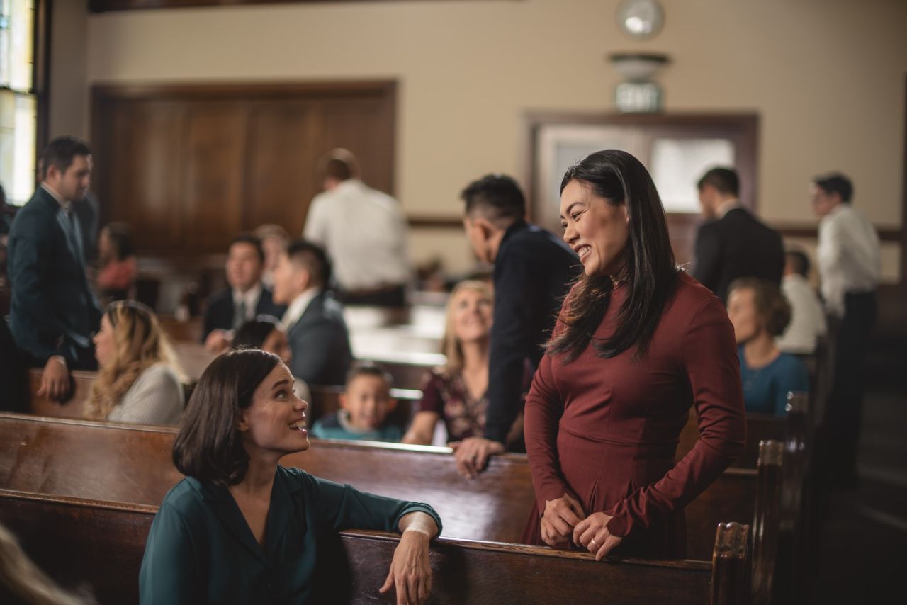Women mingling after church services are over