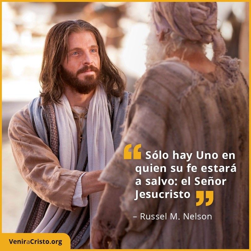 Imagen de Jesucristo hablando con un pobre hombre y una cita: Sólo hay Uno en quien su fe estará a salvo: el Señor Jesucristo