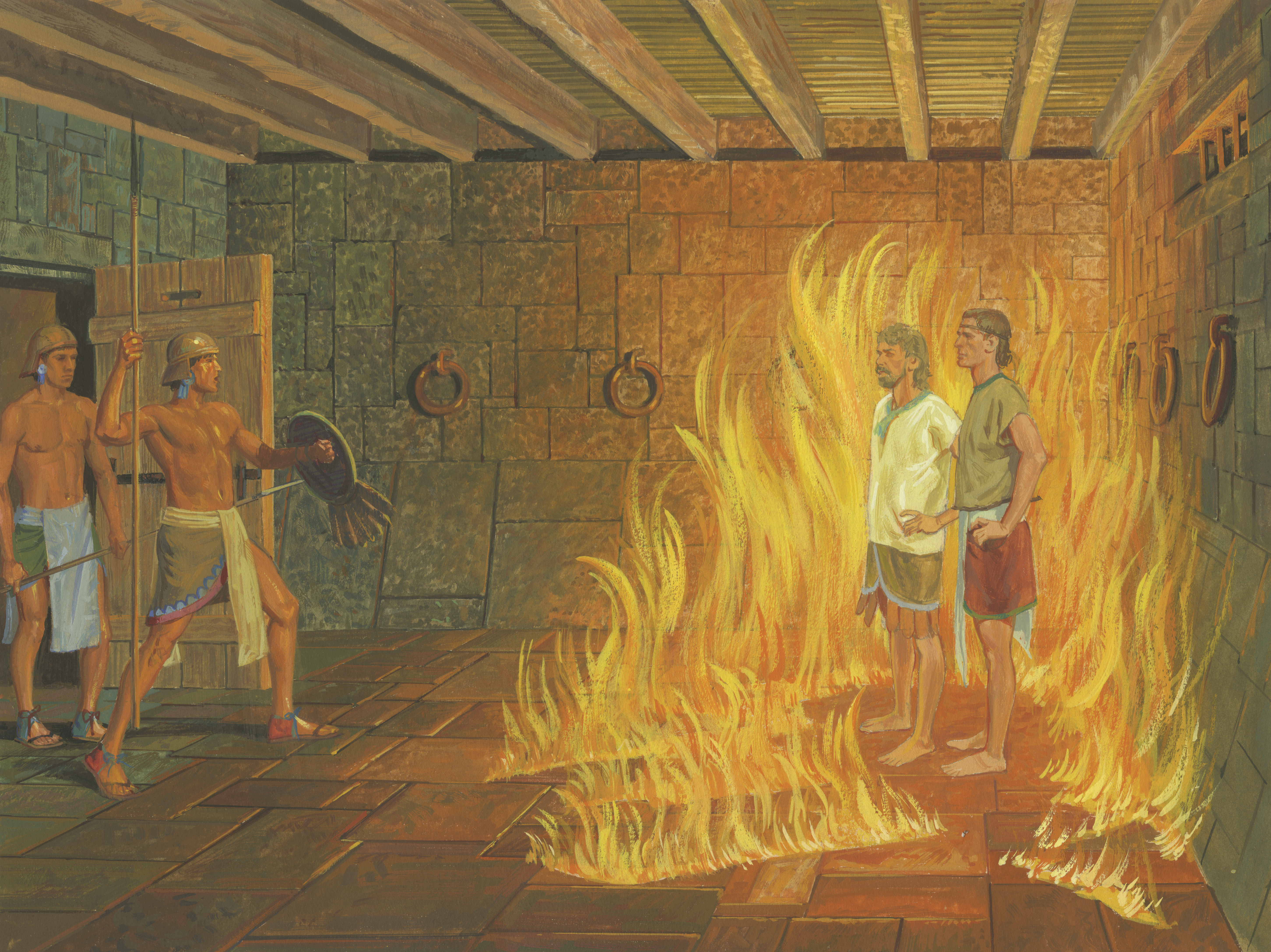 A painting by Jerry Thompson depicting Nephi and Lehi in prison; Primary manual 4-41
