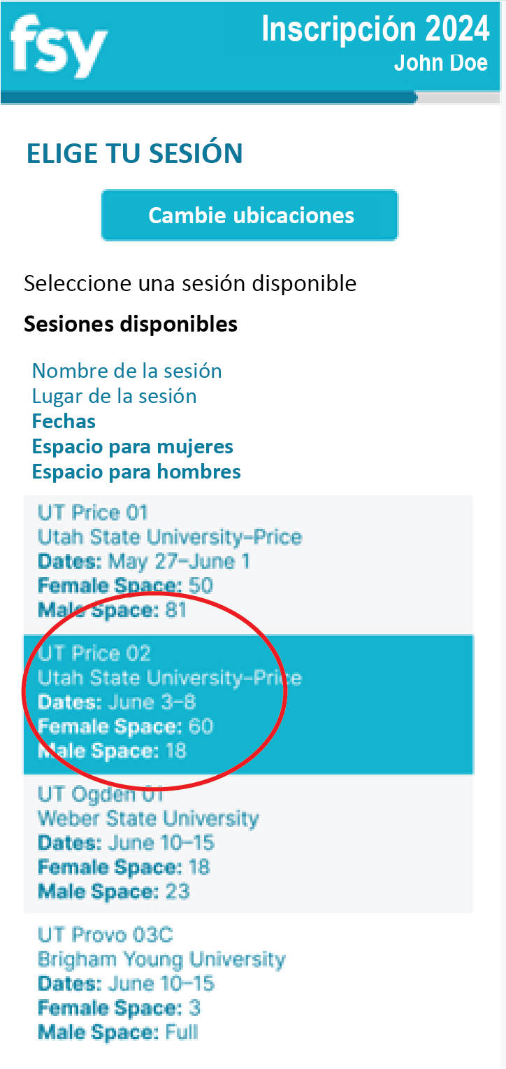 Selecciona las opciones de preferencia de la sesión.