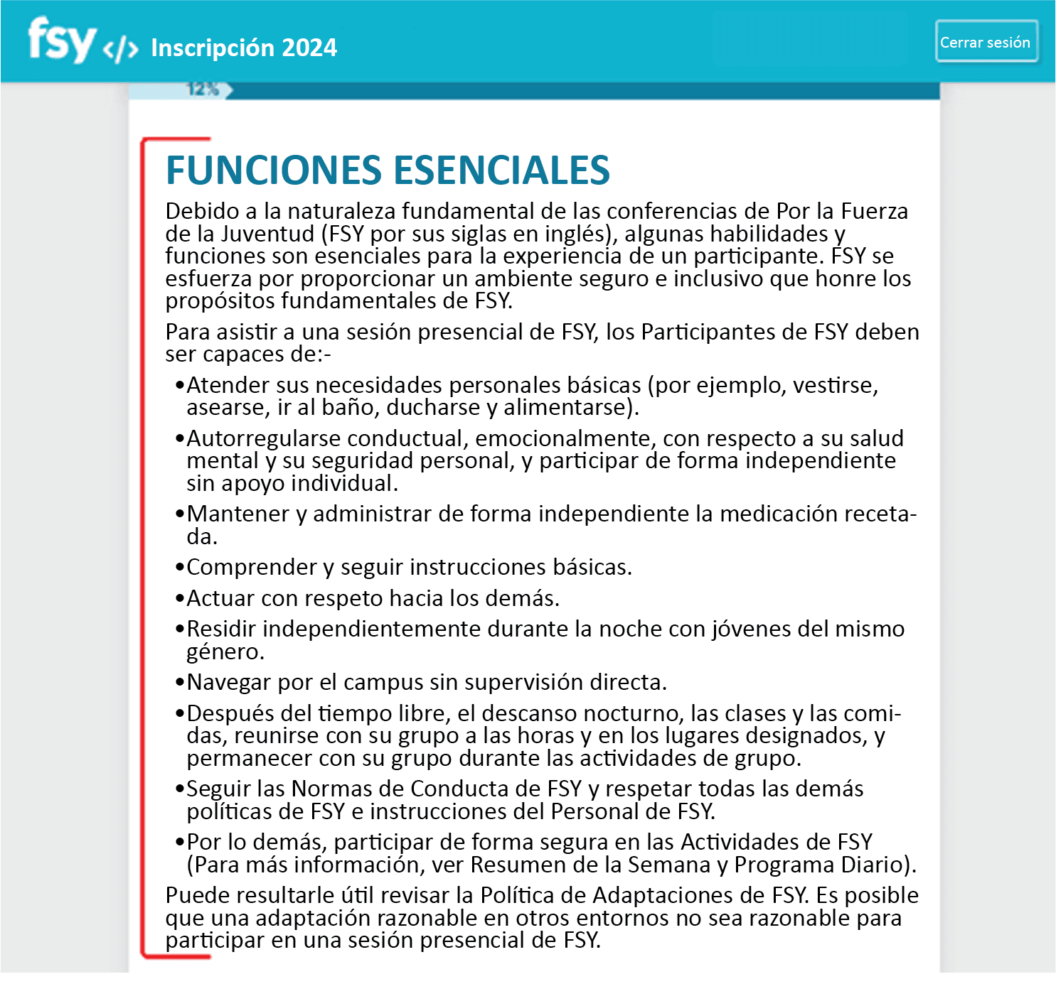 Captura de pantalla de las funciones esenciales