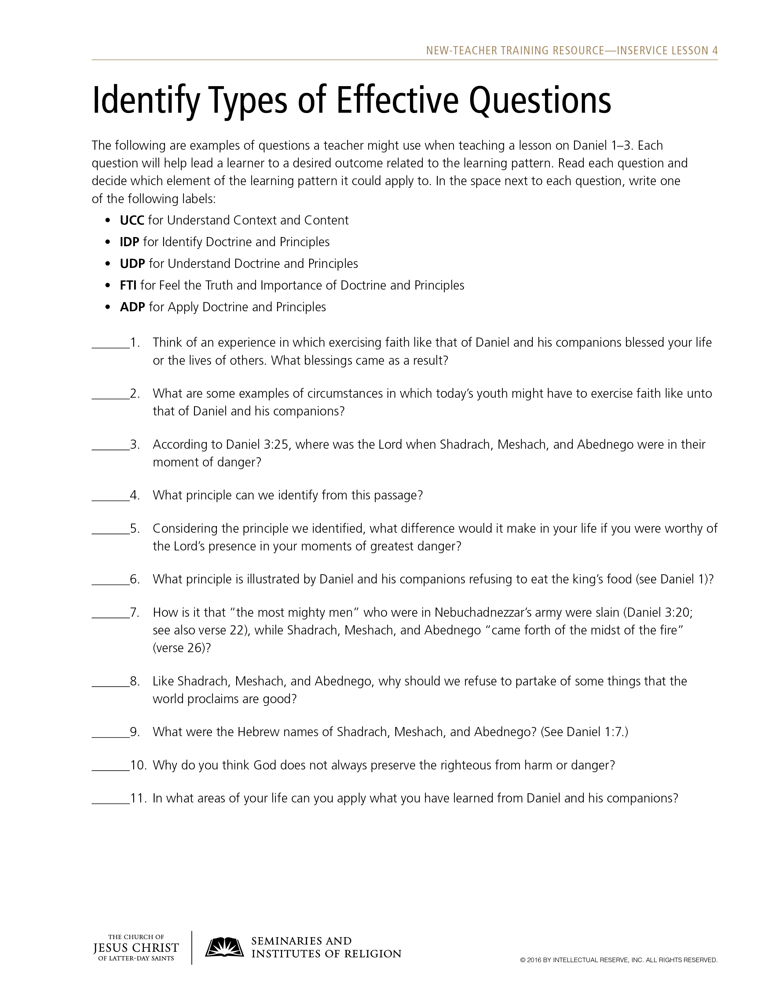 handout, Identify Types of Effective Questions