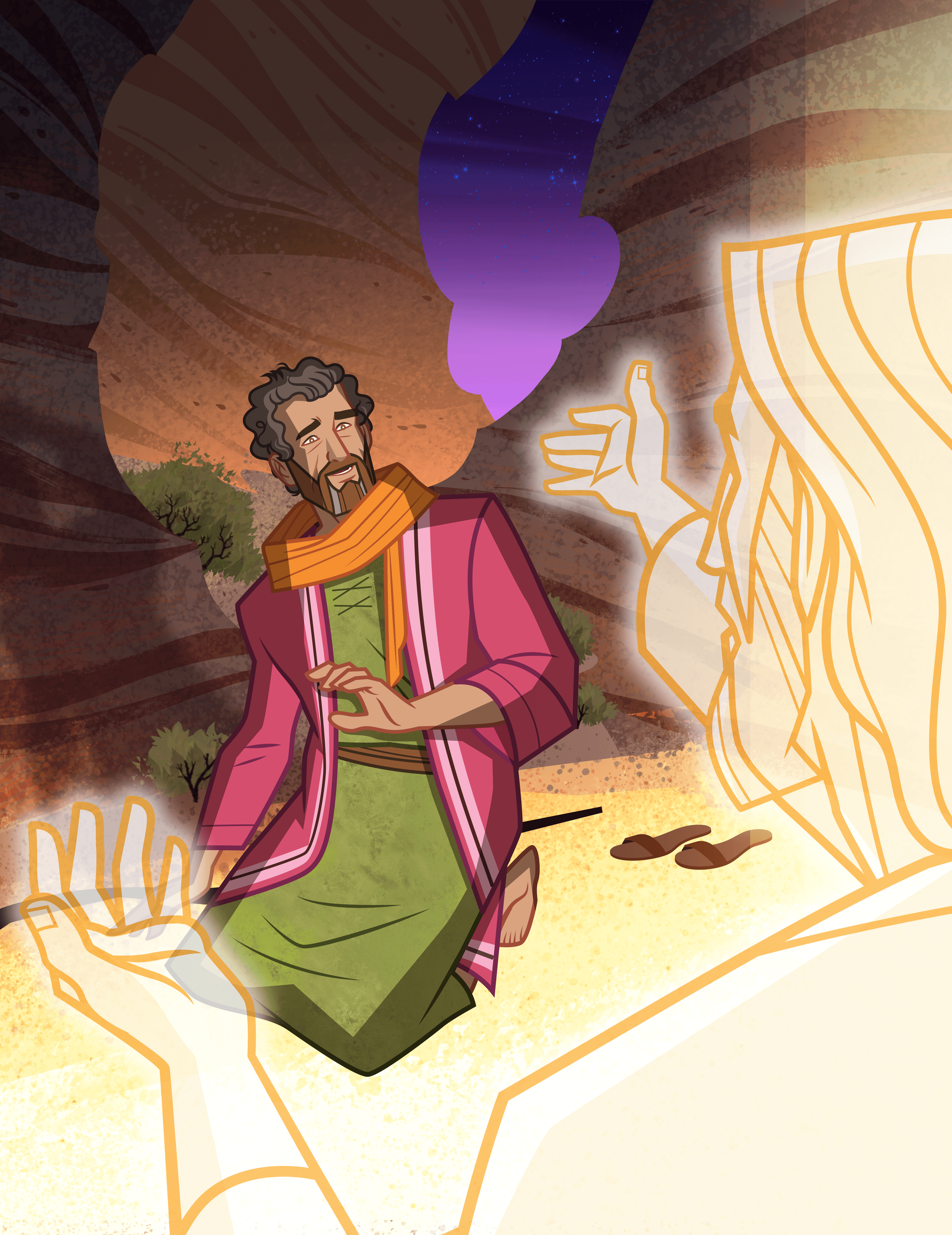 Cover art for Old Testament Scripture Stories. Features Jehovah appearing unto Moses on Mount Sinai.