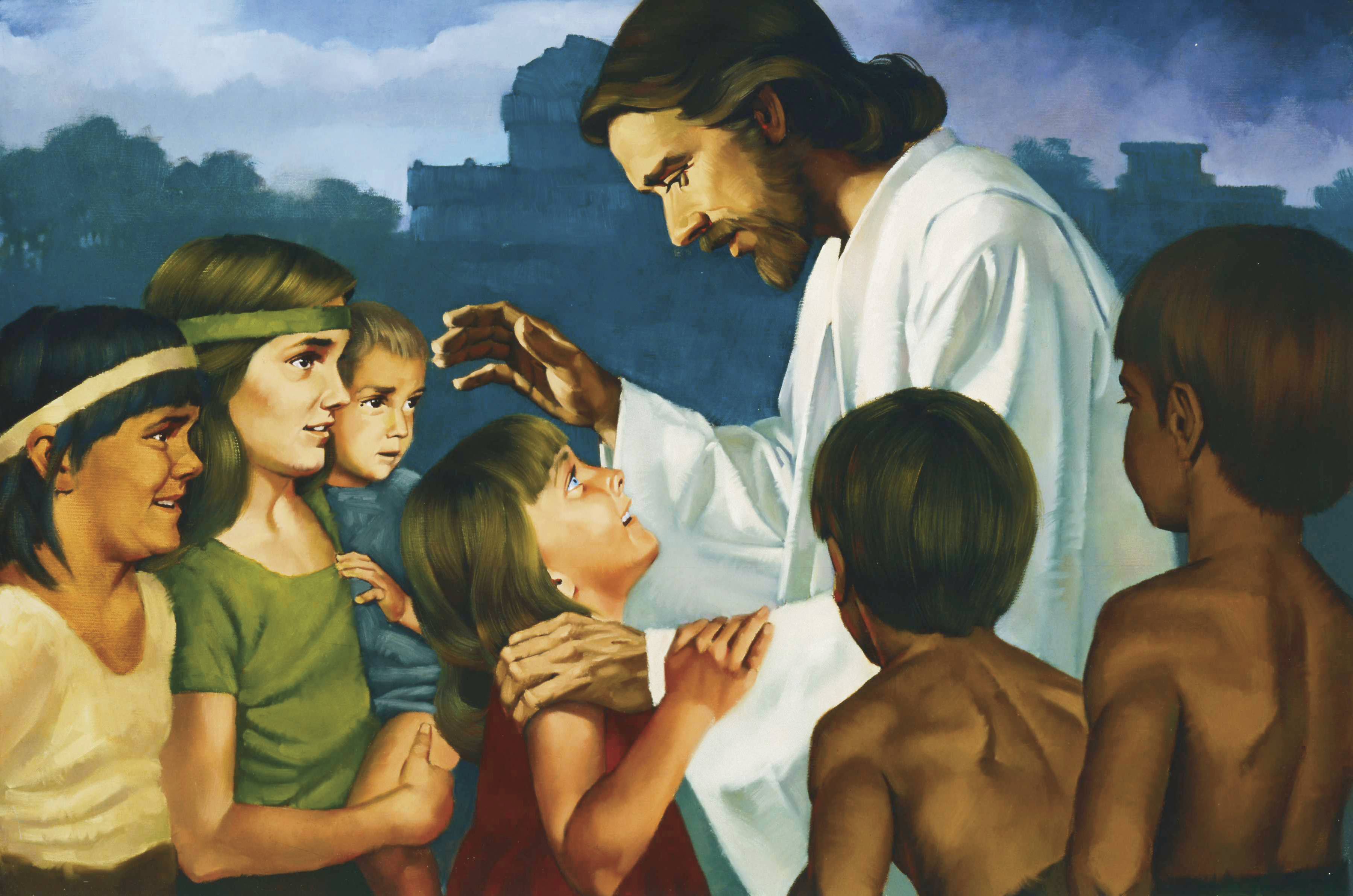 Christ Blessing the Nephite Children (Jesus Christ Blessing the Nephite Children), by Ted Henninger; Primary manual 1-20; Primary manual 3-57