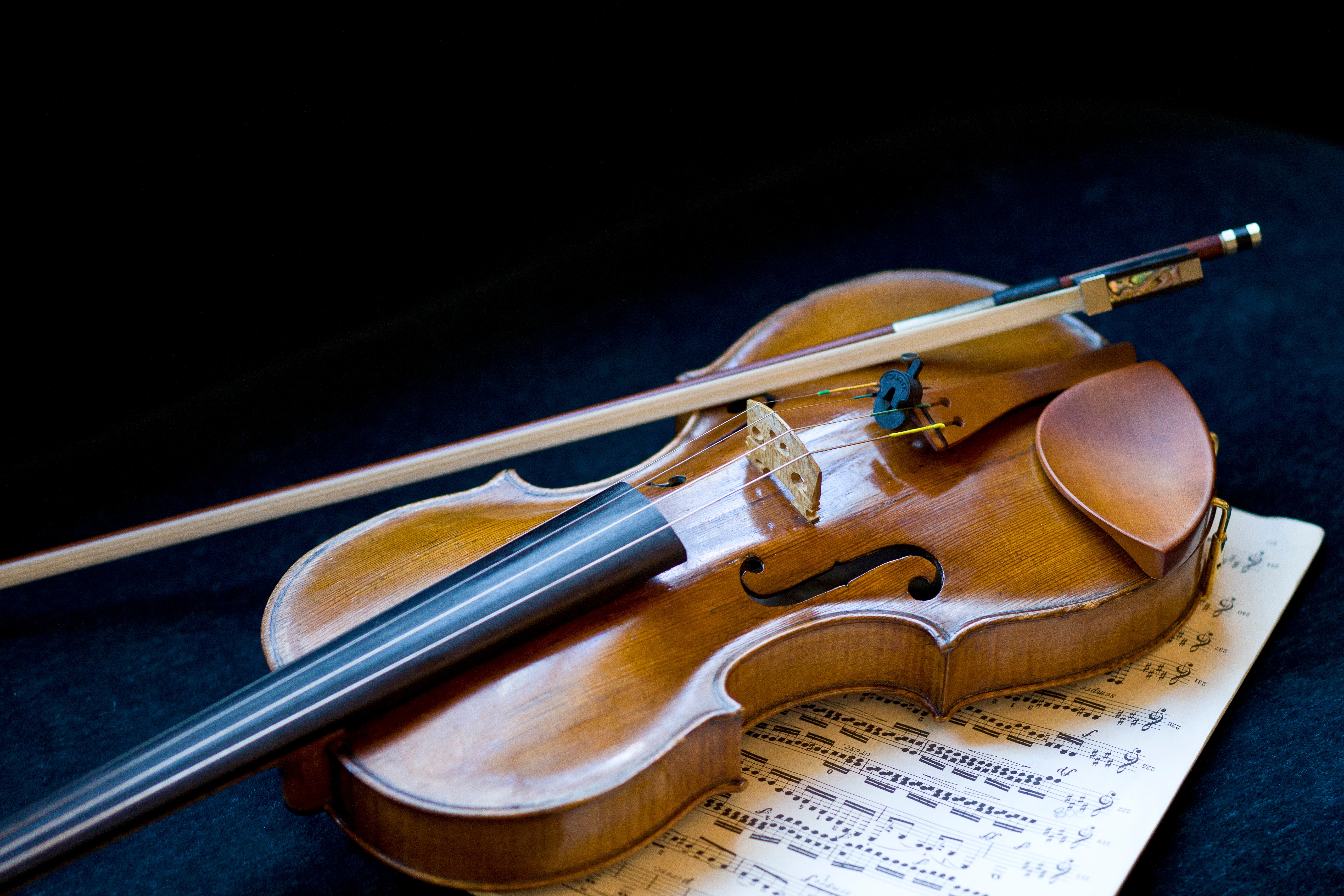 Still life of a violin and sheet music.