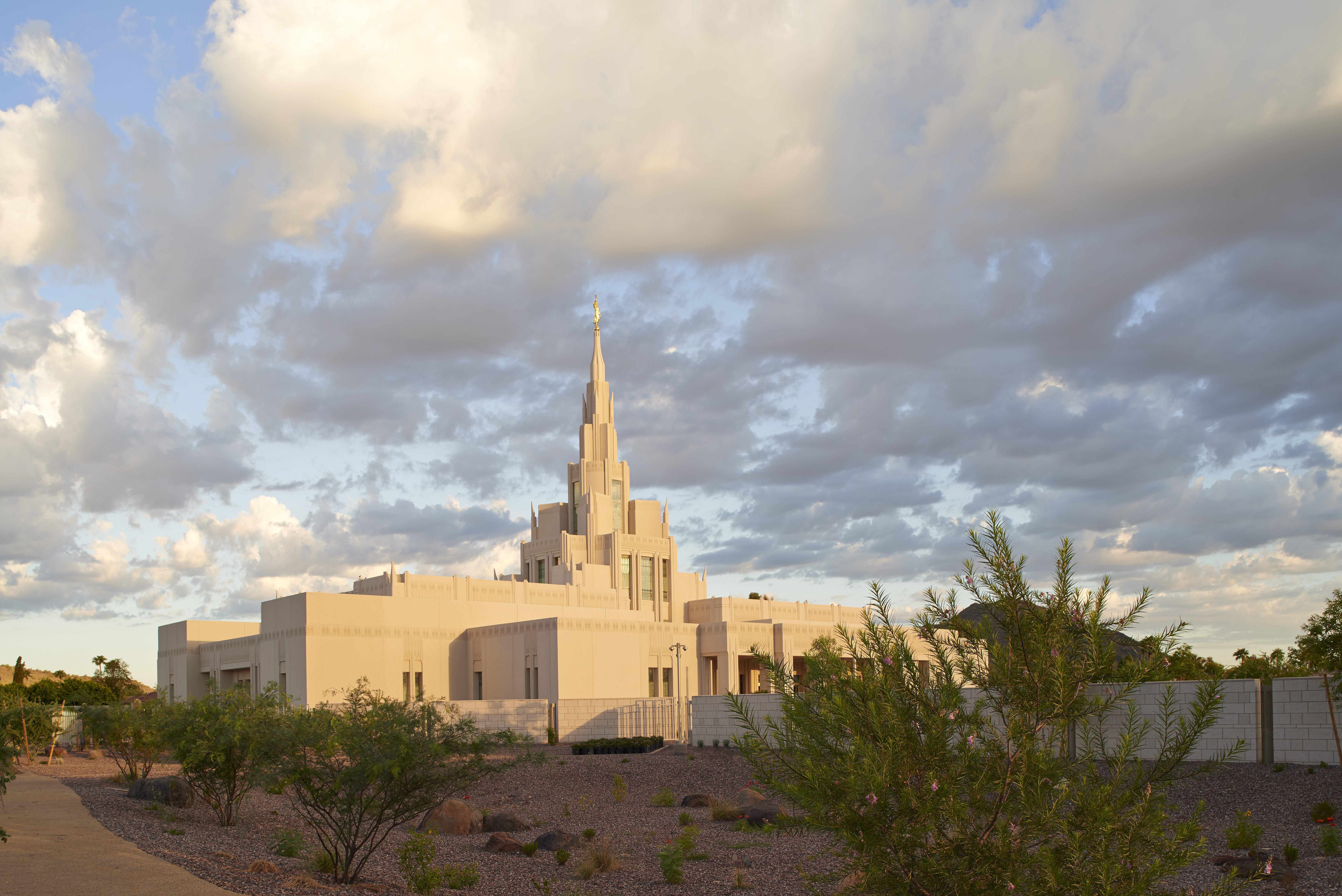 The Phoenix Arizona Temple during sunset.  