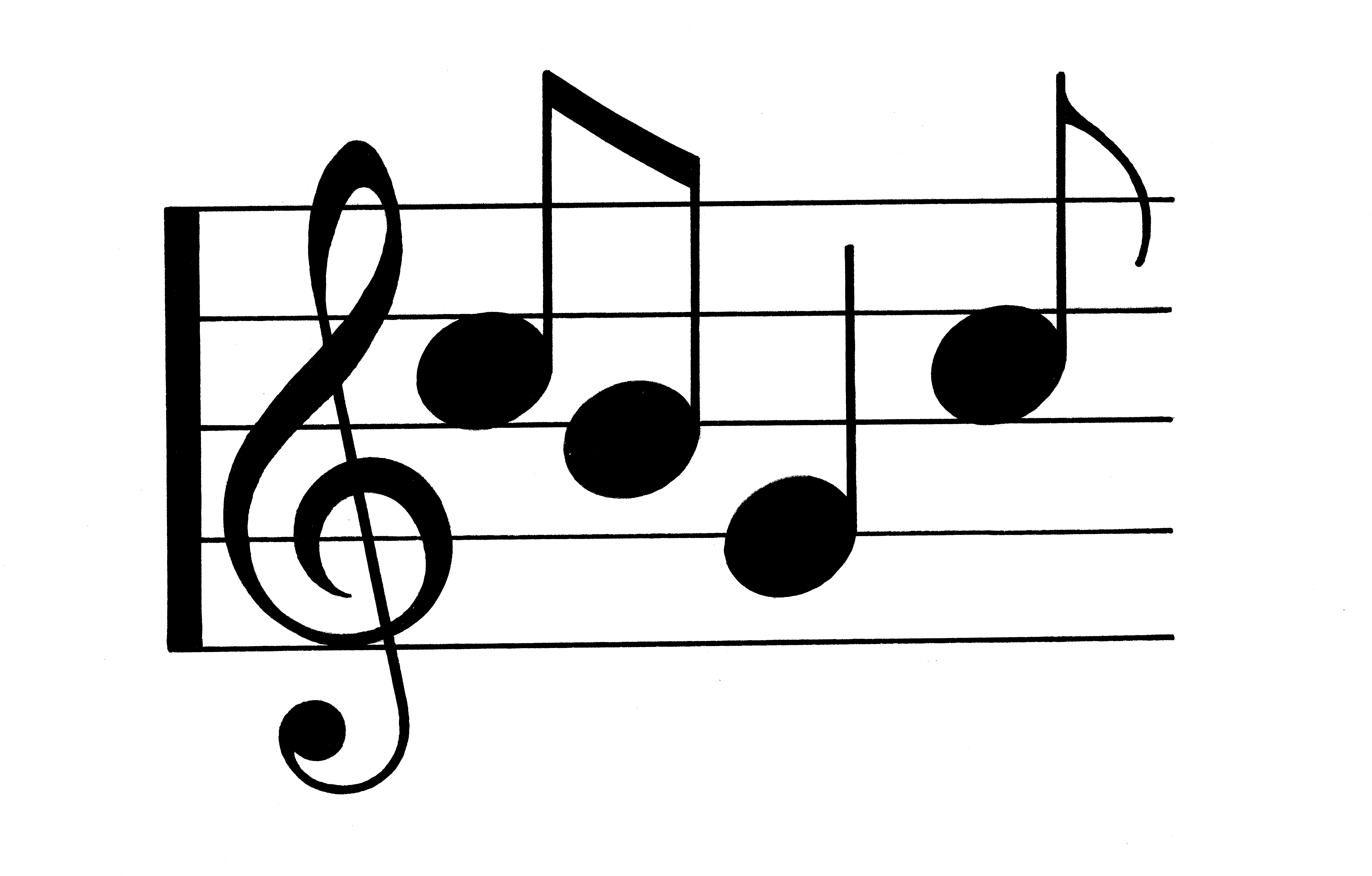 A black-and-white illustration of four musical notes in the treble clef.