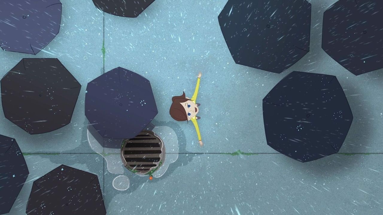 A woman getting rained on