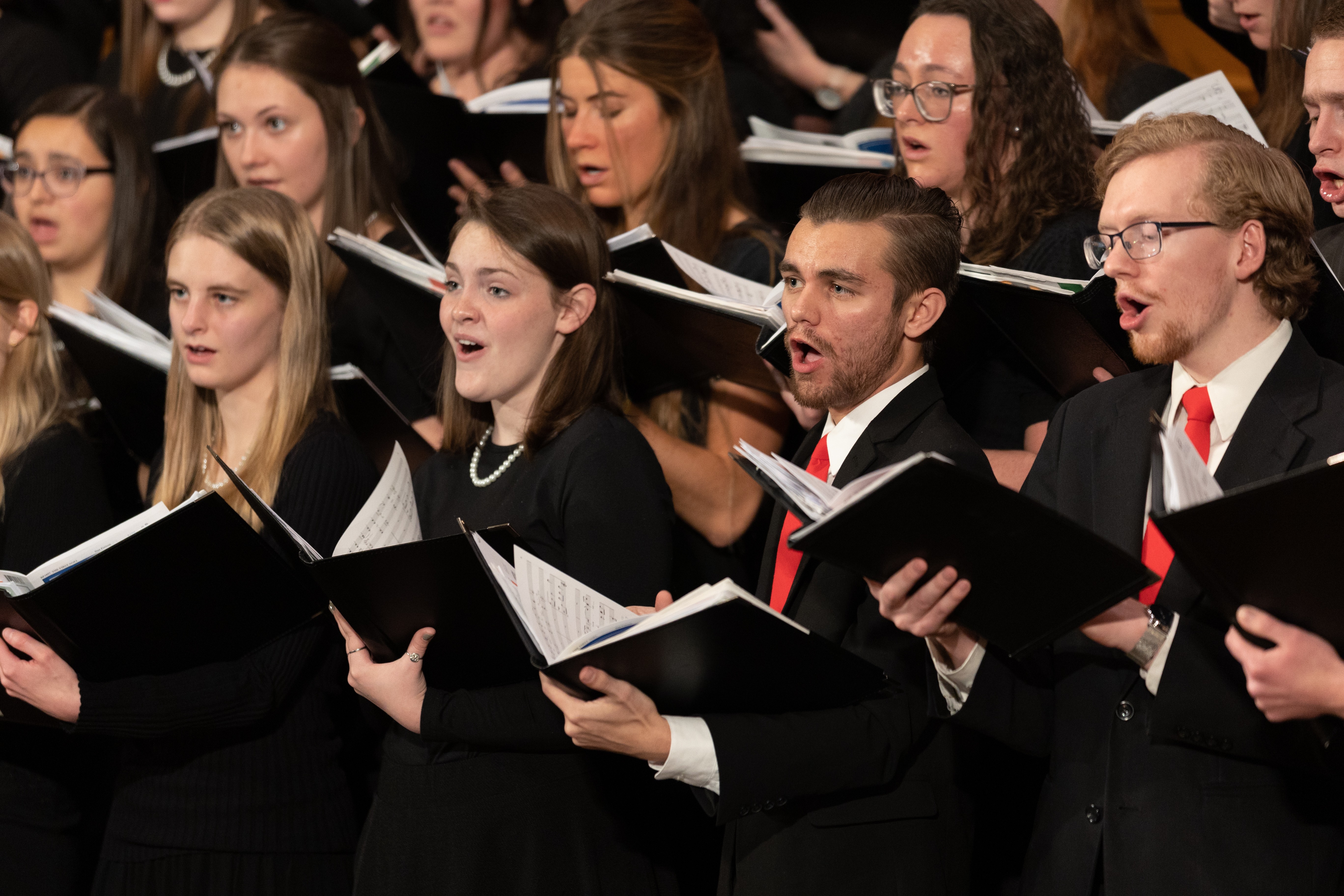 An institute choir from the University of Utah sings inside the Church History Museum on November 26, 2022 as part of the Daily Christmas Concerts on Temple Square.