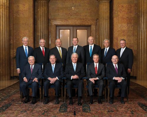 The official group portrait of the Quorum of the Twelve Apostles.