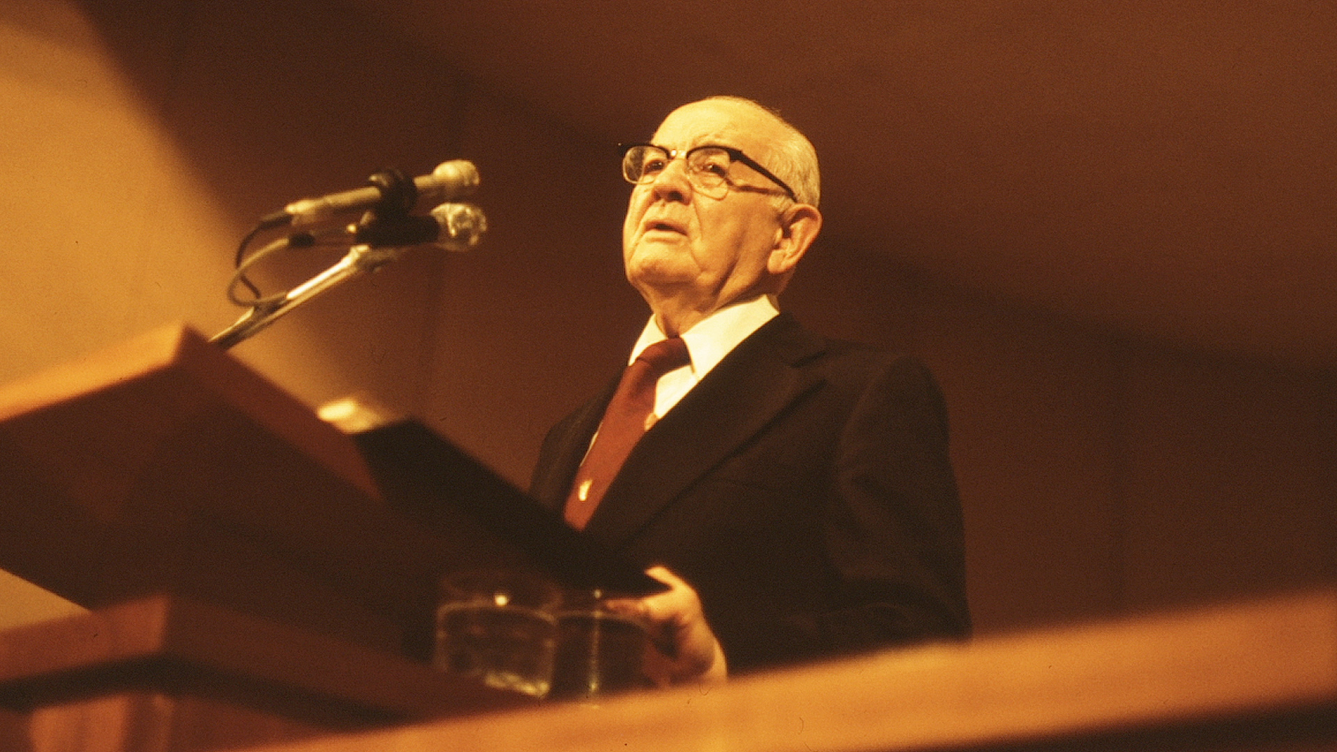 Spencer W. Kimball speaking at pulpit