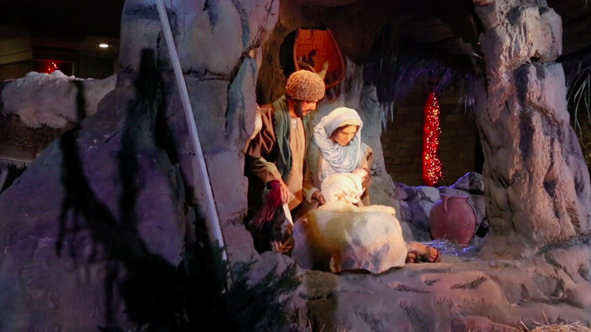 Mary and Joseph in the stable with baby Jesus in the manger