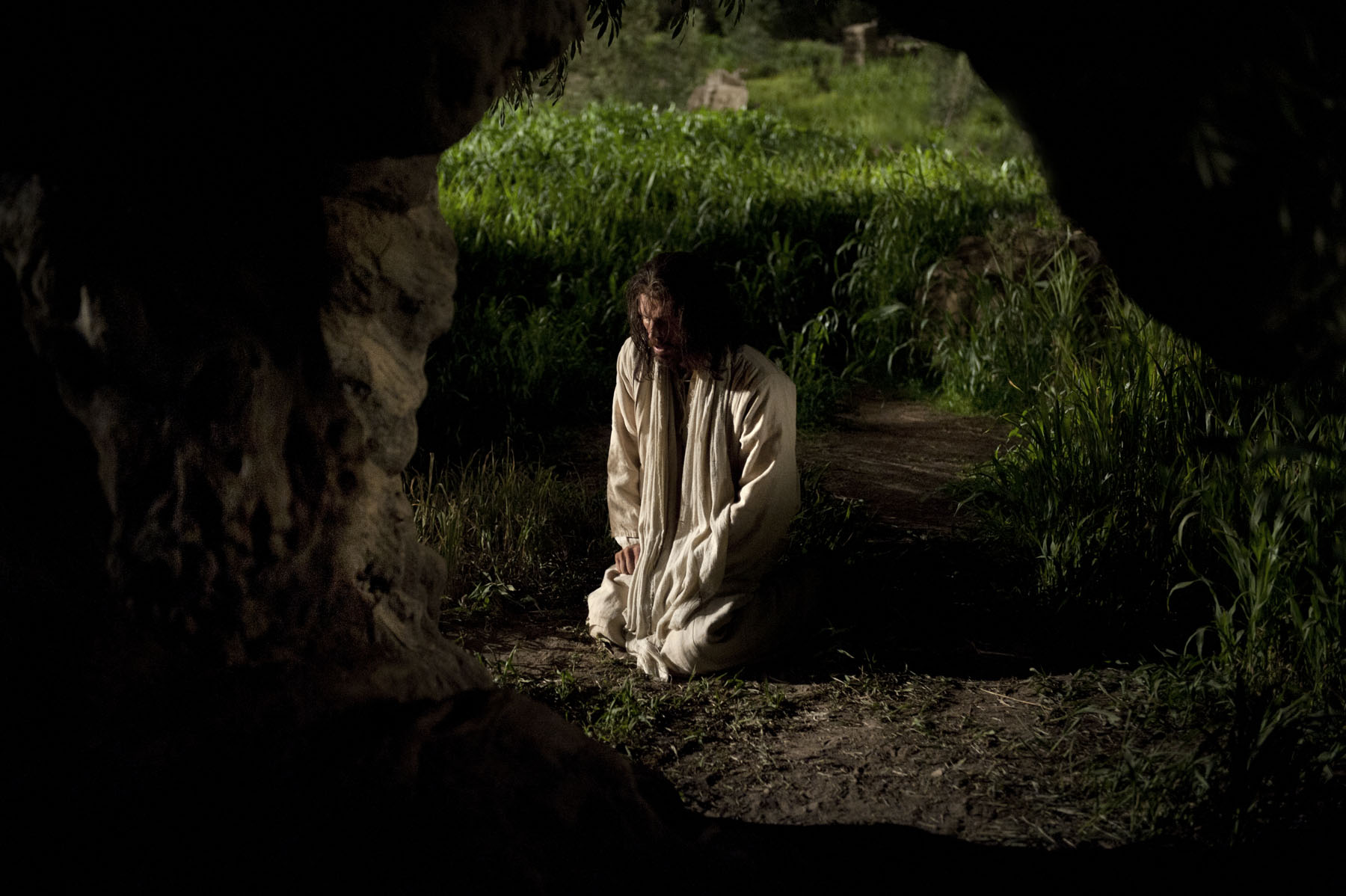 Matthew 26:36–57, Jesus kneels and suffers in the Garden of Gethsemane