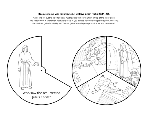 A black-and-white coloring page for children, showing the Resurrection of Jesus Christ.