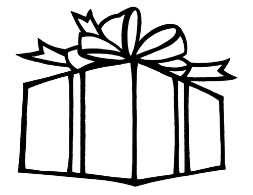 A coloring page of a large Christmas present with a bow on top.