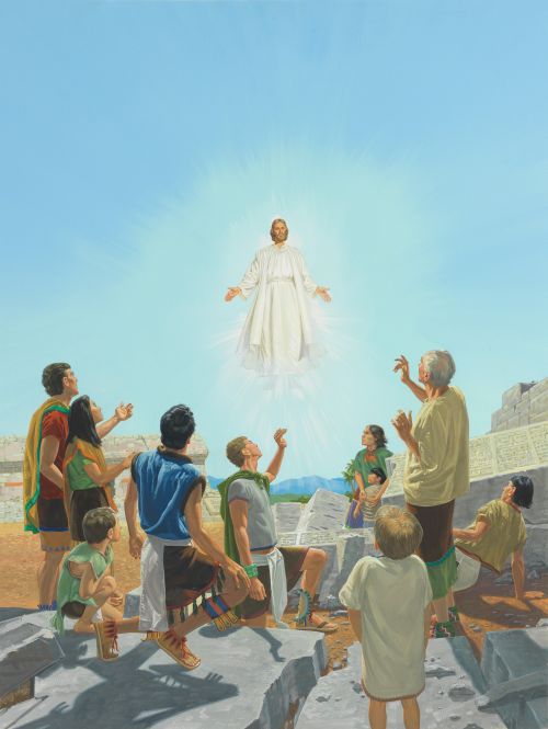 And it came to pass, as they understood they cast their eyes up again towards heaven; and behold, they saw a Man descending out of heaven; and he was clothed in a white robe; and he came down and stood in the midst of them; and the eyes of the whole multitude were turned upon him, and they durst not open their mouths, even one to another, and wist not what it meant, for they thought it was an angel that had appeared unto them.  Chapter 43-6 (3 Nephi 11:8)