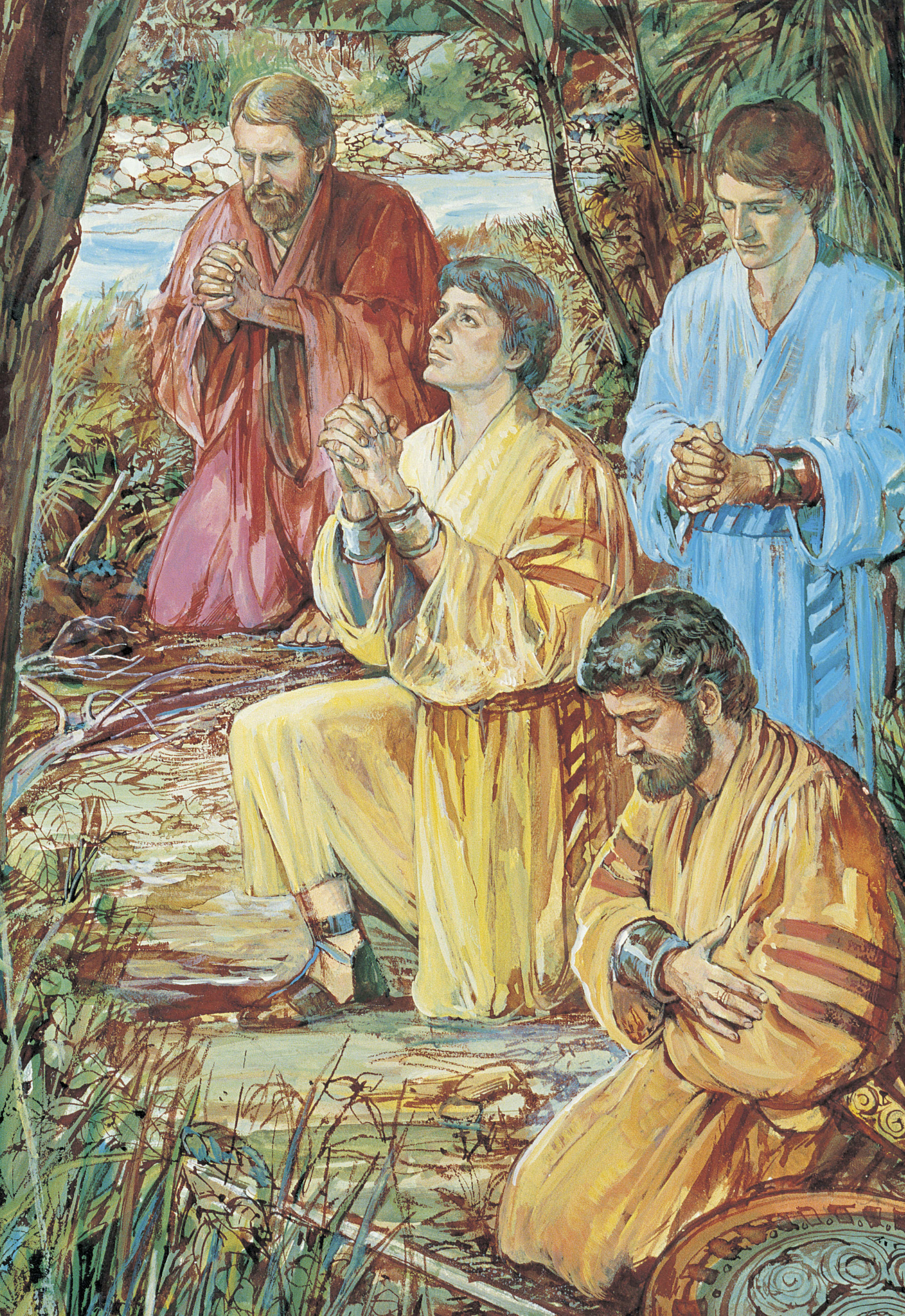 Four Sons of Mosiah Kneeling in Prayer, by Harold T. (Dale) Kilbourn